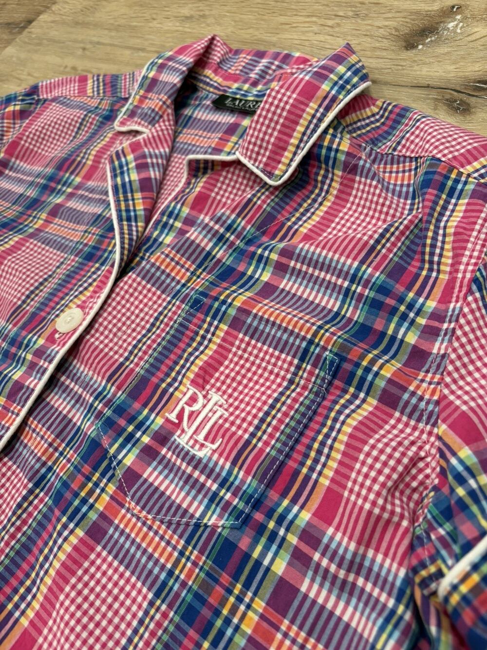 Lauren Ralph Lauren Pajama Set Womens Medium Pink Plaid Short Sleeve Shorts LRL